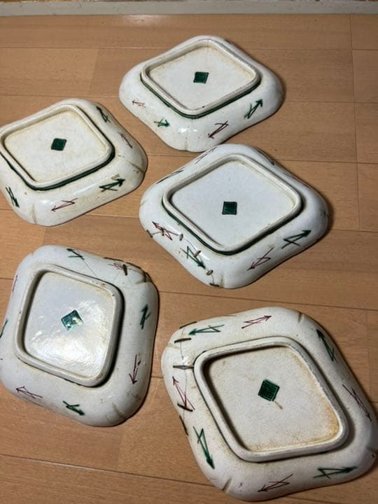 450 九谷焼　時代物　角福　皿　5客　古美術品