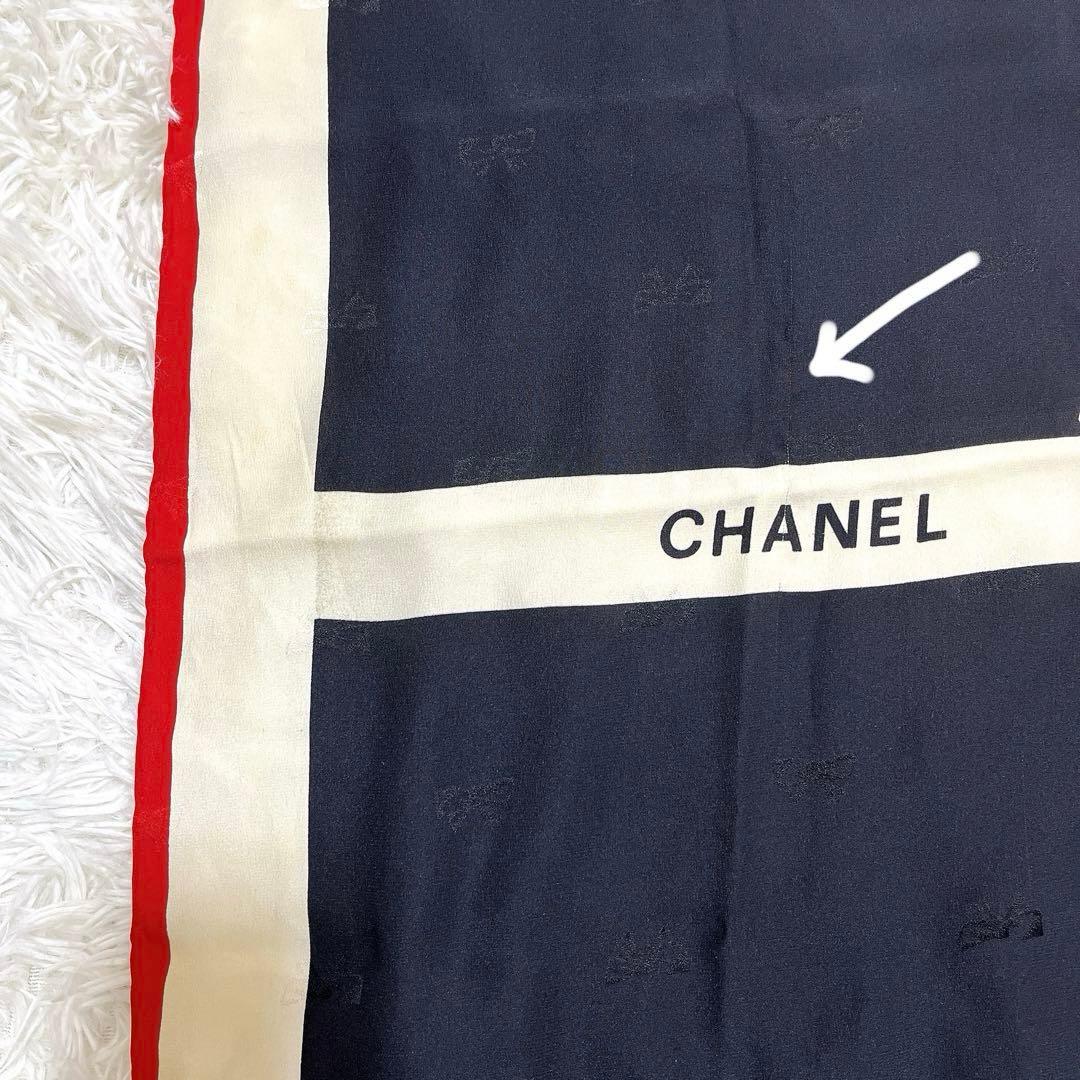 【美品✨】シャネル CHANEL リボン 大判スカーフ シルク100% ブラック
