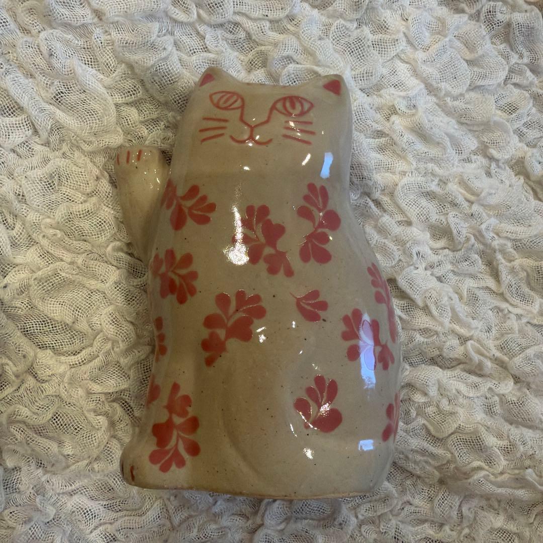 リサラーソン　まねくねこ　猫の形の陶器置物 花柄デザイン　サイズ大　さくら