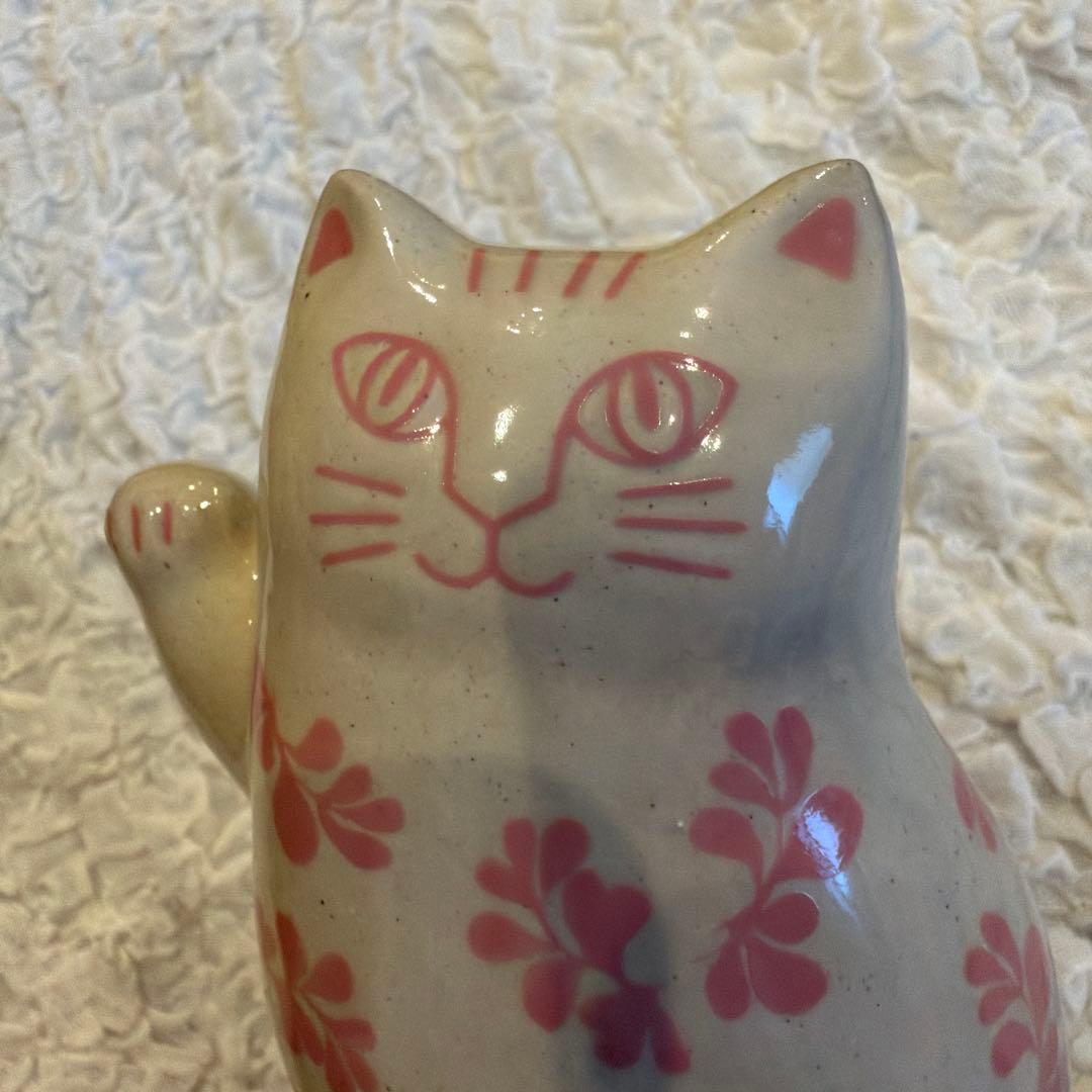 リサラーソン　まねくねこ　猫の形の陶器置物 花柄デザイン　サイズ大　さくら