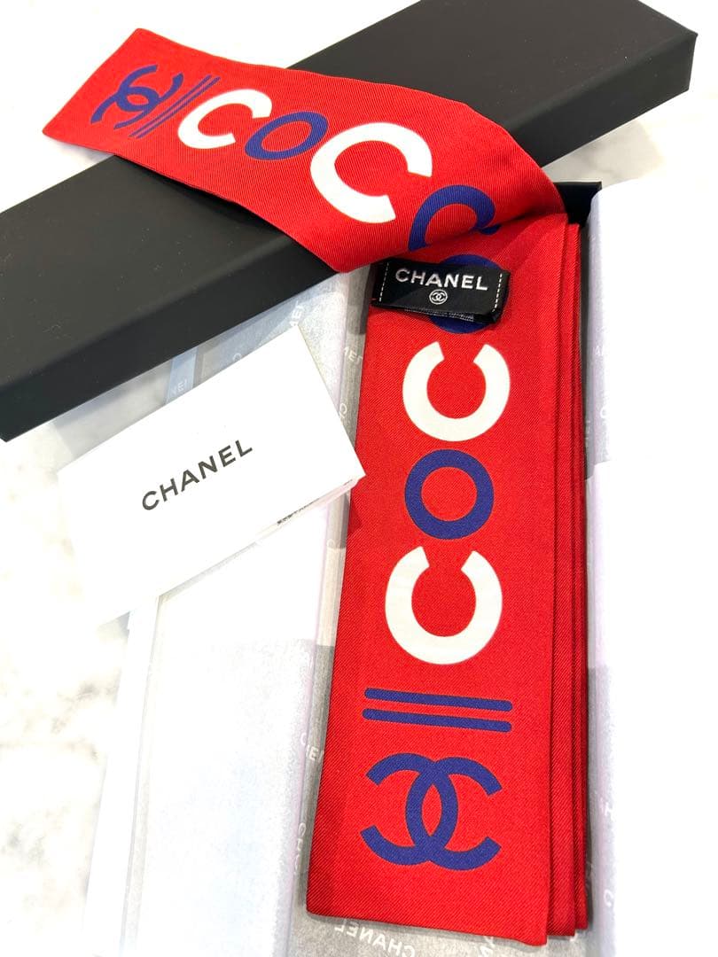 【新品未使用】CHANEL シャネル スカーフ・ヘアバンド・ツイリー(レッド)