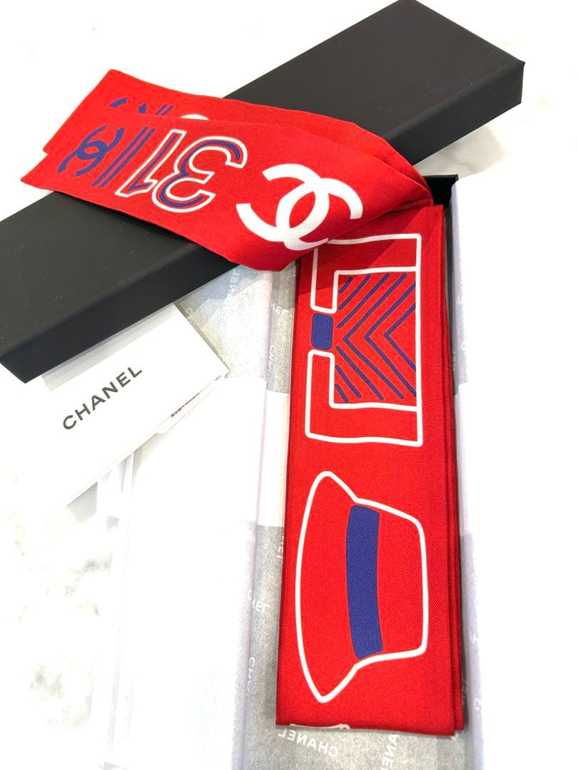 【新品未使用】CHANEL シャネル スカーフ・ヘアバンド・ツイリー(レッド)