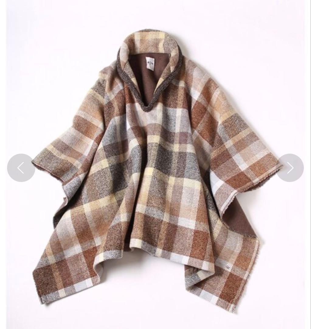 美品【45R】HAPPY 14 ツイードPONCHO ウール