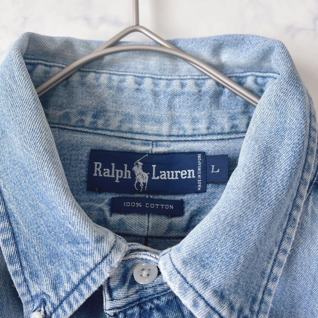 Ralph Lauren ダンガリーシャツ デニムシャツ レッドポニー刺繍 L