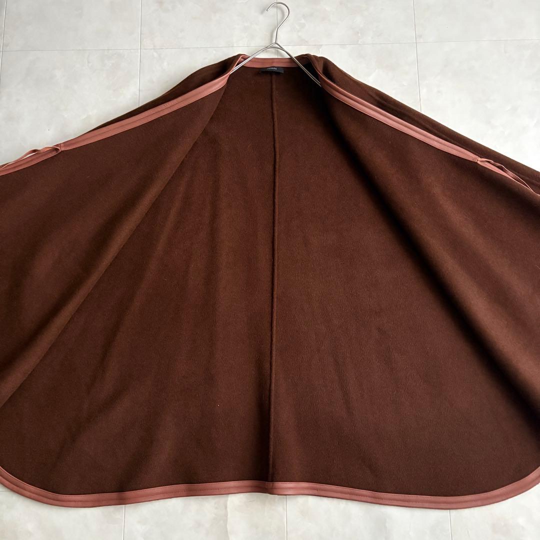 上質✨ JOSEPH ウールカシミヤケープ 茶 ピンク レザー縁取り38