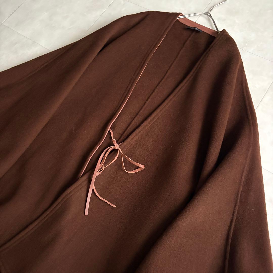 上質✨ JOSEPH ウールカシミヤケープ 茶 ピンク レザー縁取り38