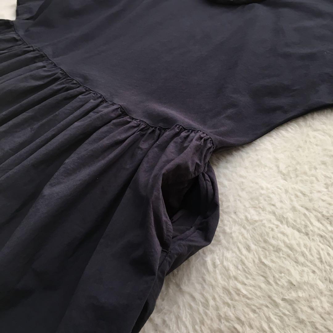 ビアズリー ロングワンピース 異素材 肩落ち ギャザー 上品 Aライン フレア