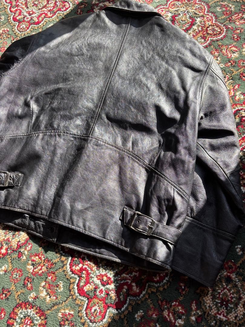 90s real leather car coat レザージャケット ブラック