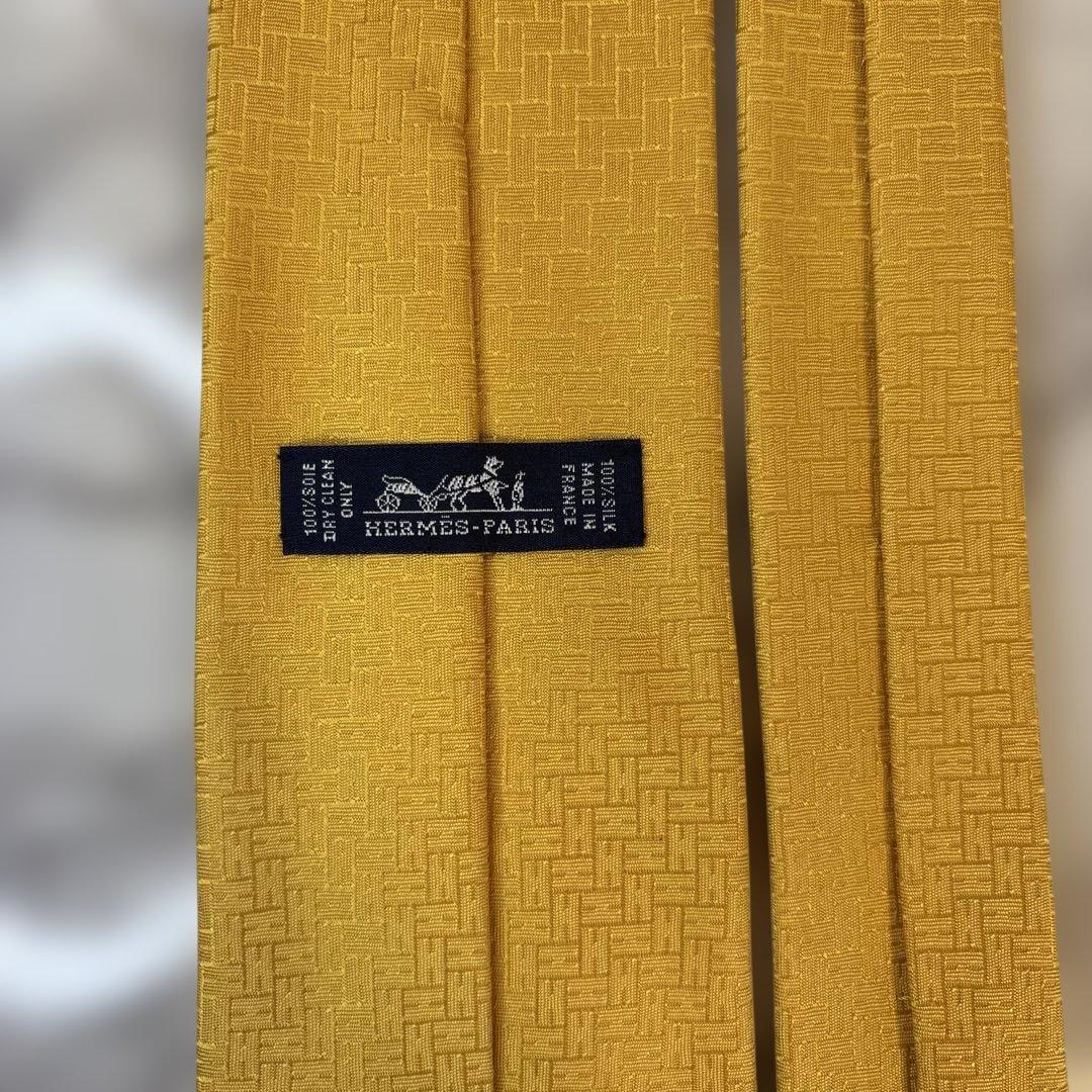 【極美品✨】HERMES ネクタイ　ファソネ　H柄　イエロー　黄色　刺繍