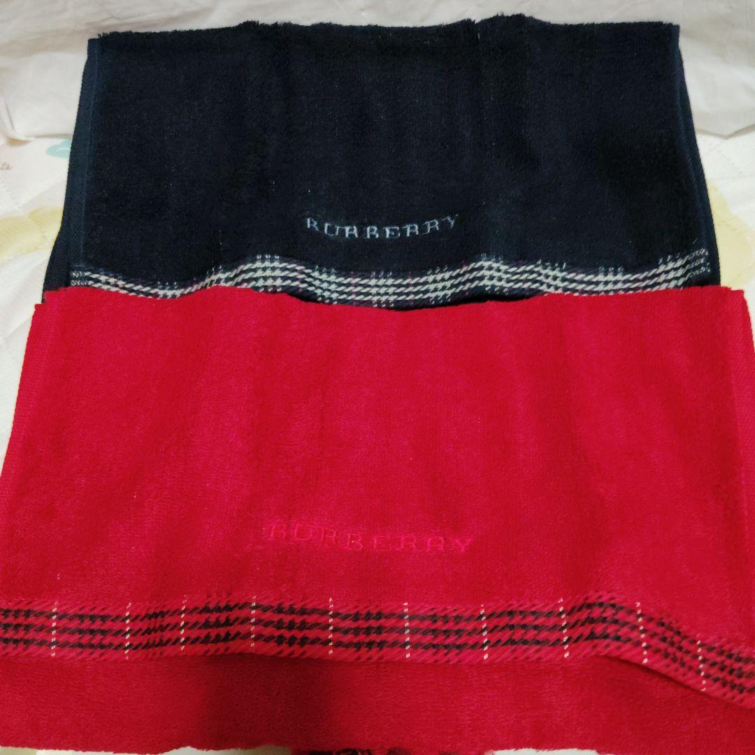 新品BURBERRYバーバリーフェイスタオル　タオルハンカチ4枚セット赤　紺