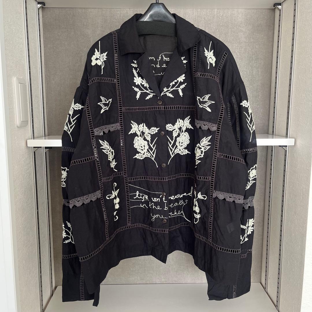 TODAYFUL エンブロイダリーパッチワークシャツ　ブラック　刺繍長袖ブラウス