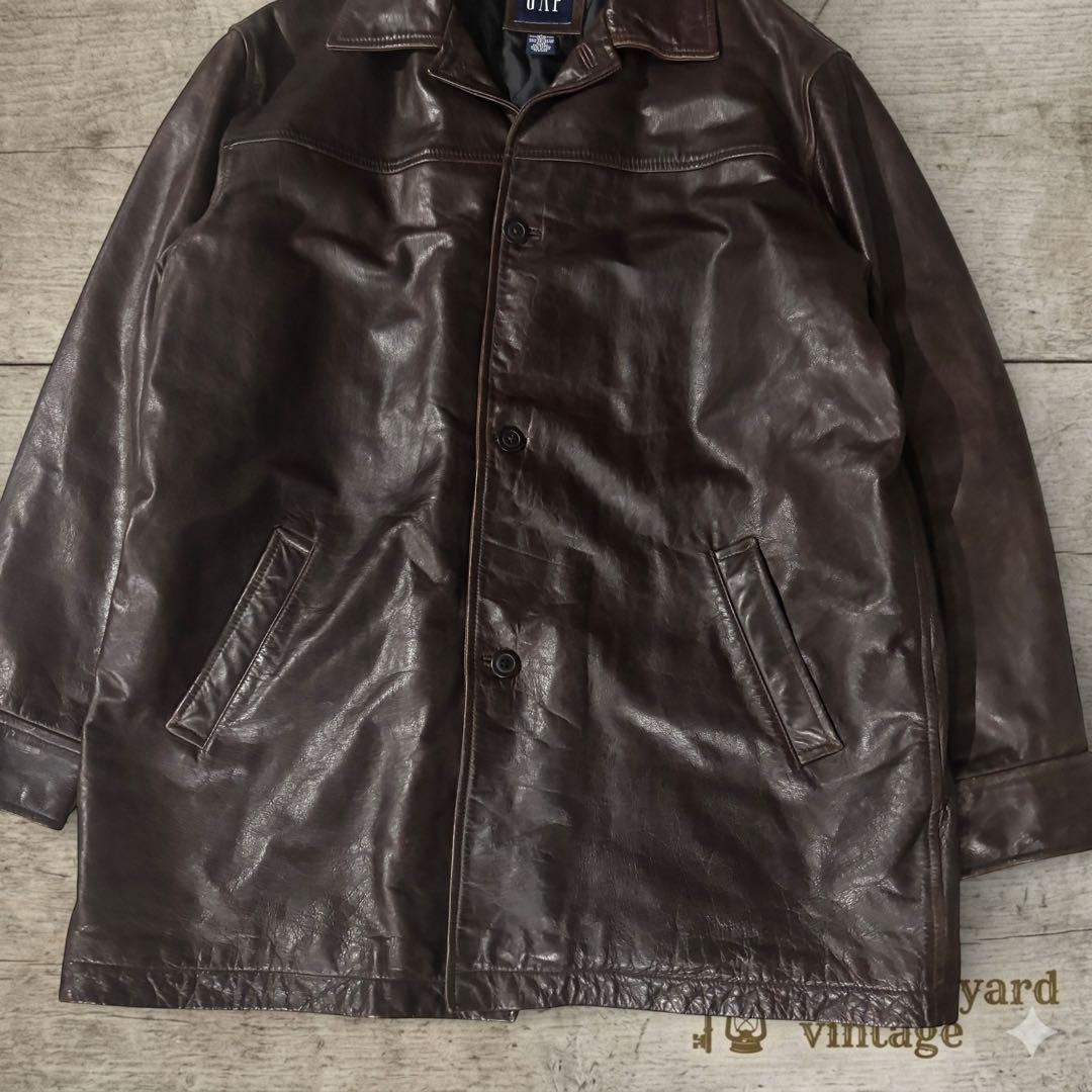 OLD GAP レザーカーコート 茶 本革L オールドギャップ#800