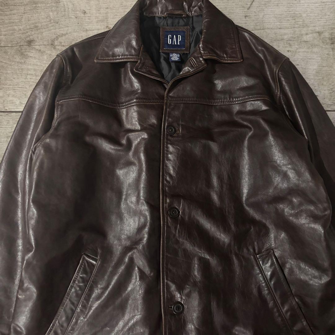 OLD GAP レザーカーコート 茶 本革L オールドギャップ#800