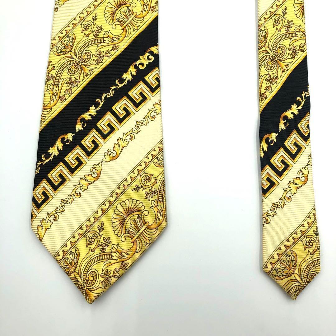 【美品】VERSACE ネクタイ バロック ストライプ 総柄 高級 イエロー