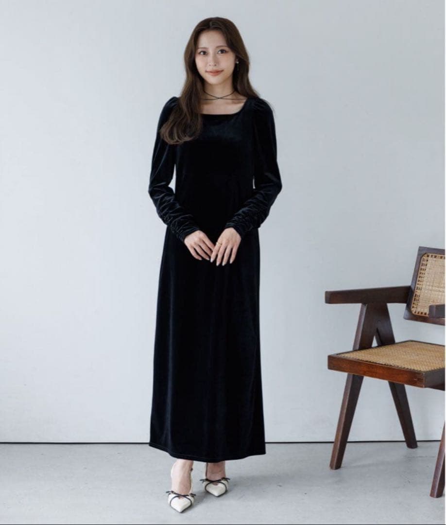 SENEE velour ribbon one-pieceベロアリボンワンピース