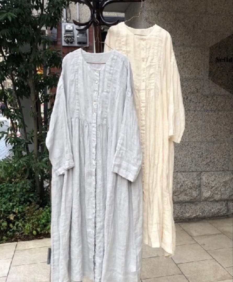 ネストローブ nest Robe リネンフロント オープンギャザーワンピース