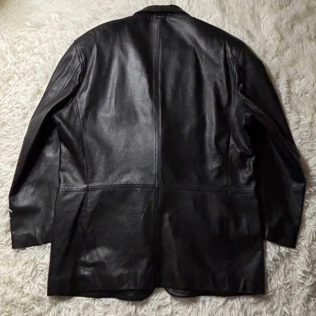 XL〜3L相当✨ ラムレザー 本革 テーラードジャケット ブラック 裏地 派手