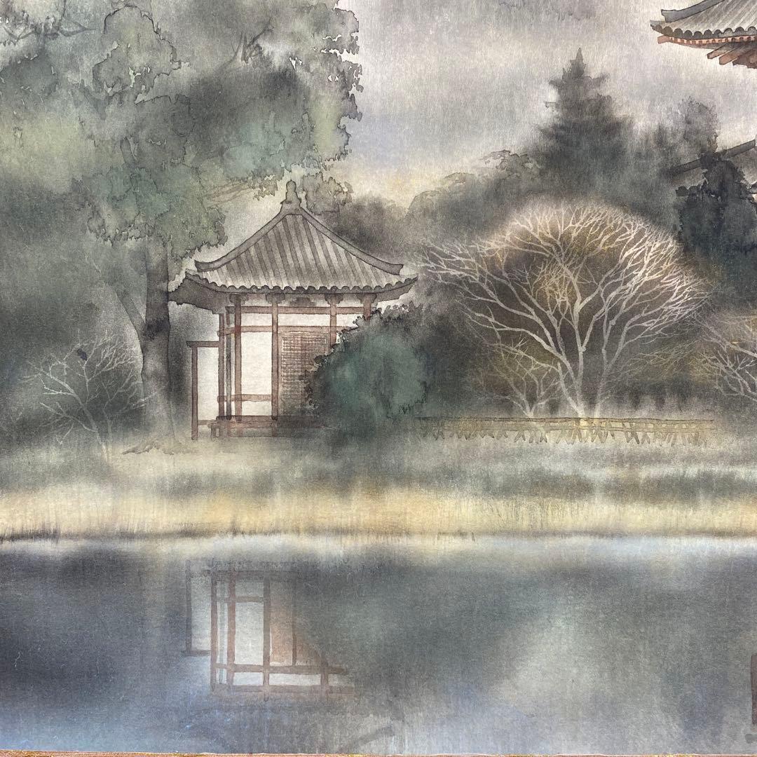 美品 掛け軸 小林希光作 塔風景図 共箱 太巻き付 美術年鑑掲載