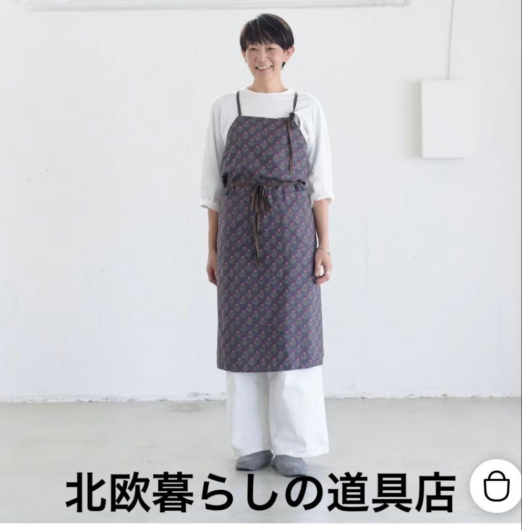 ✨美品❤️✨北欧暮らしの道具店　エプロンドレス　花柄　グレー　麻　レーヨン