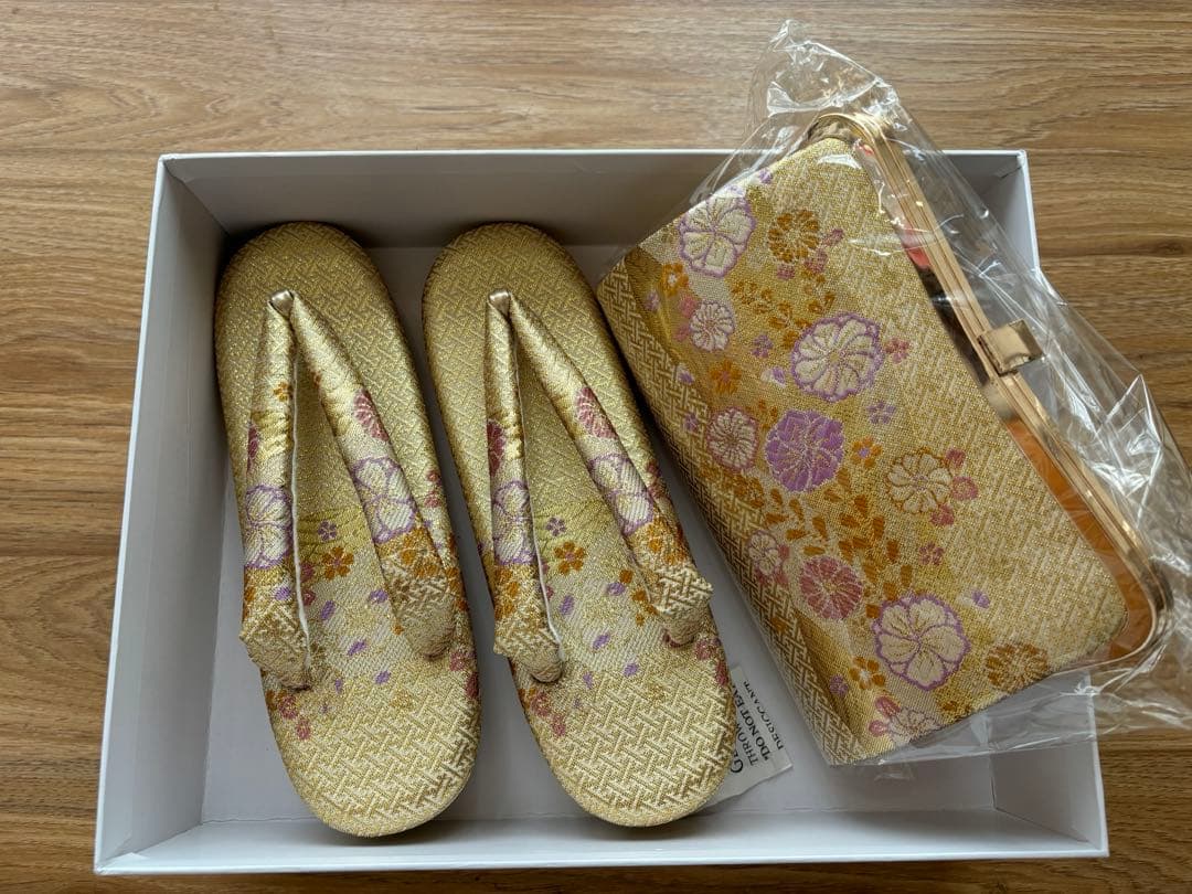 【新品未使用】最高級 佐賀錦 草履バッグセット 金色 花柄 成人式 卒業式