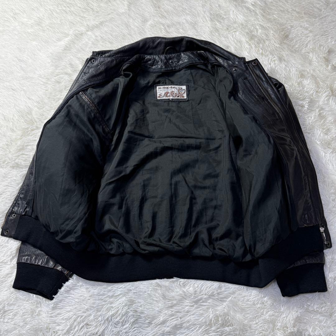 【90s】A-2 ブラックレザー フライトジャケット 牛革 ナッパレザー XL