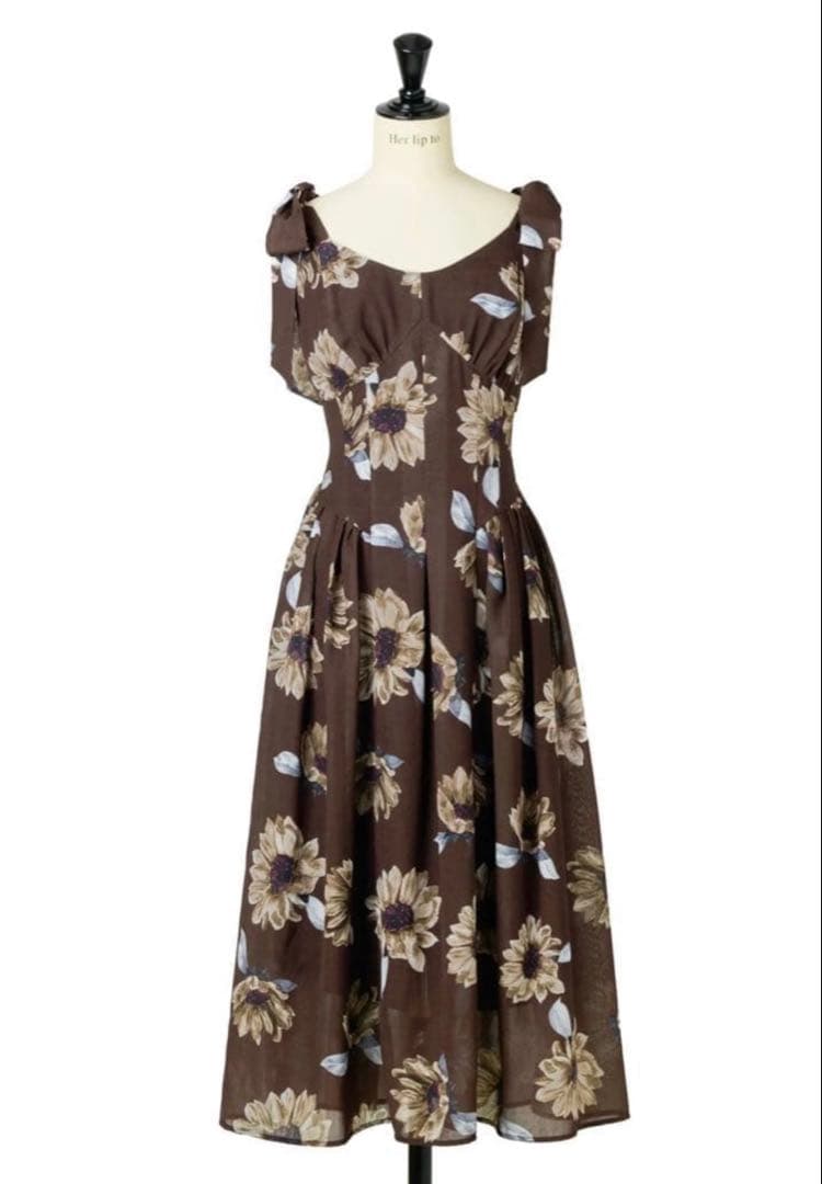 ワンピース Herlipto Sunflower-Printed Midi Dress