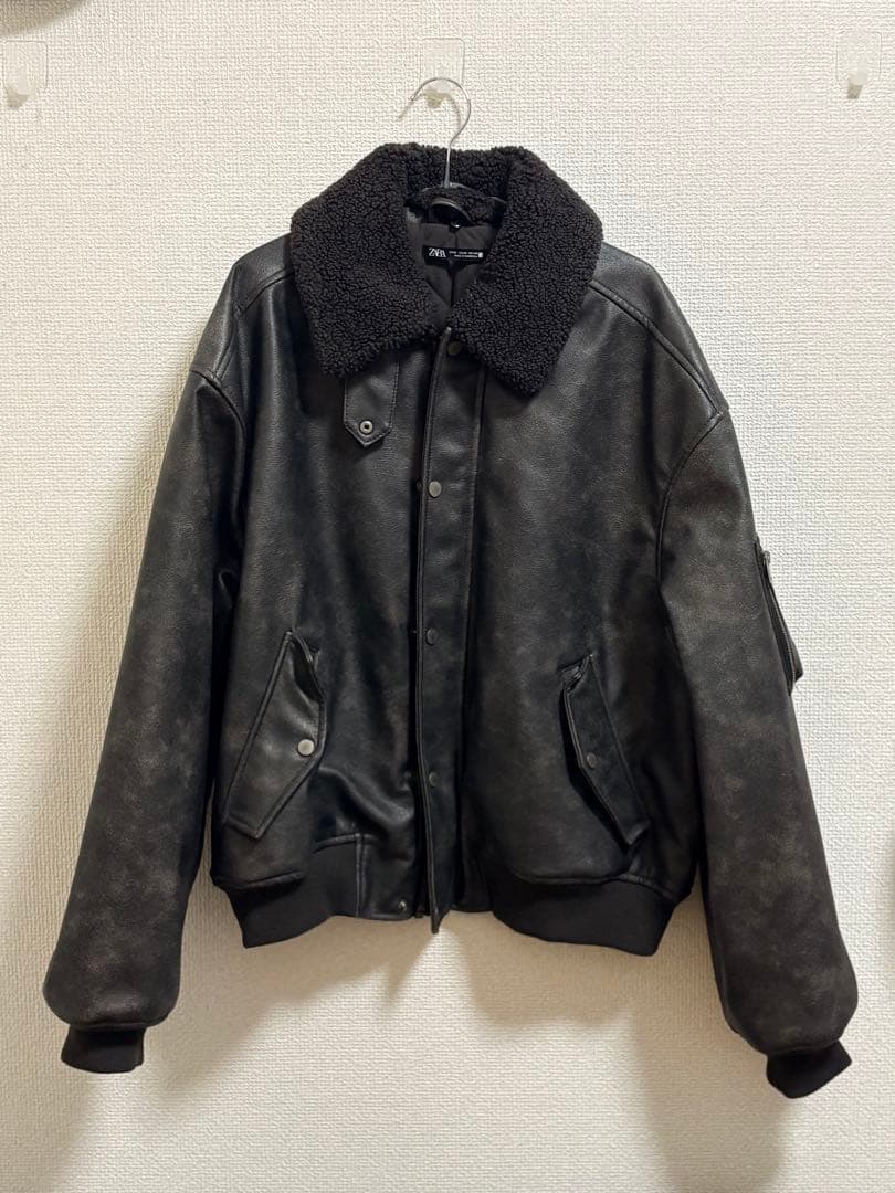 ZARA フェイクレザージャケット　襟ボア　Mサイズ