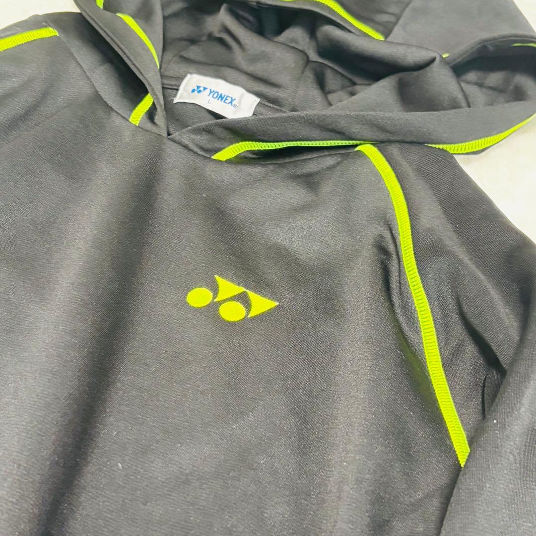【美品】上下セットYONEX ヨネックス フード付パーカー ブラック L刺繍ロゴ