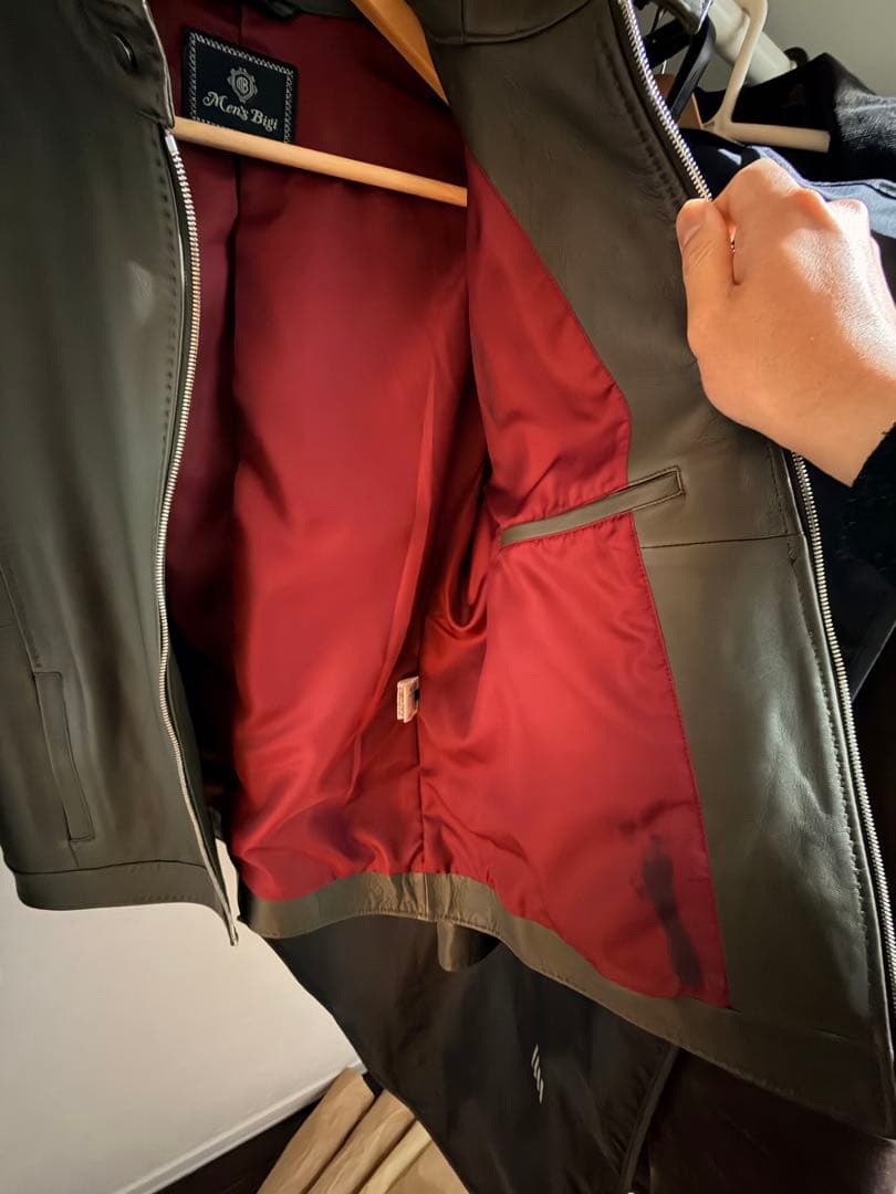 最終価格メンズビギ　羊革　レザージャケット