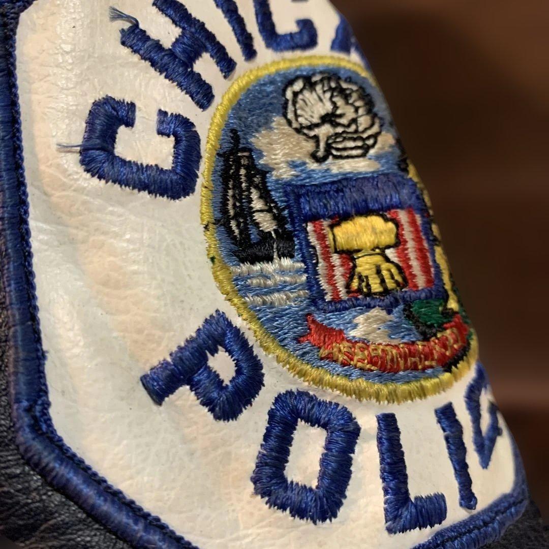 1980年代　US chicago policeレザー パッチ&ジャケット 古着