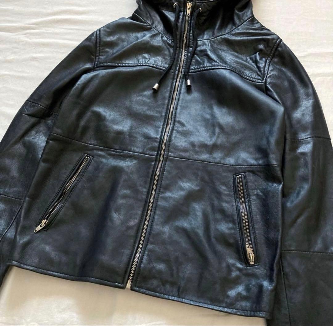 ジャケット・アウター hooded real leather jkt y2k black grunge