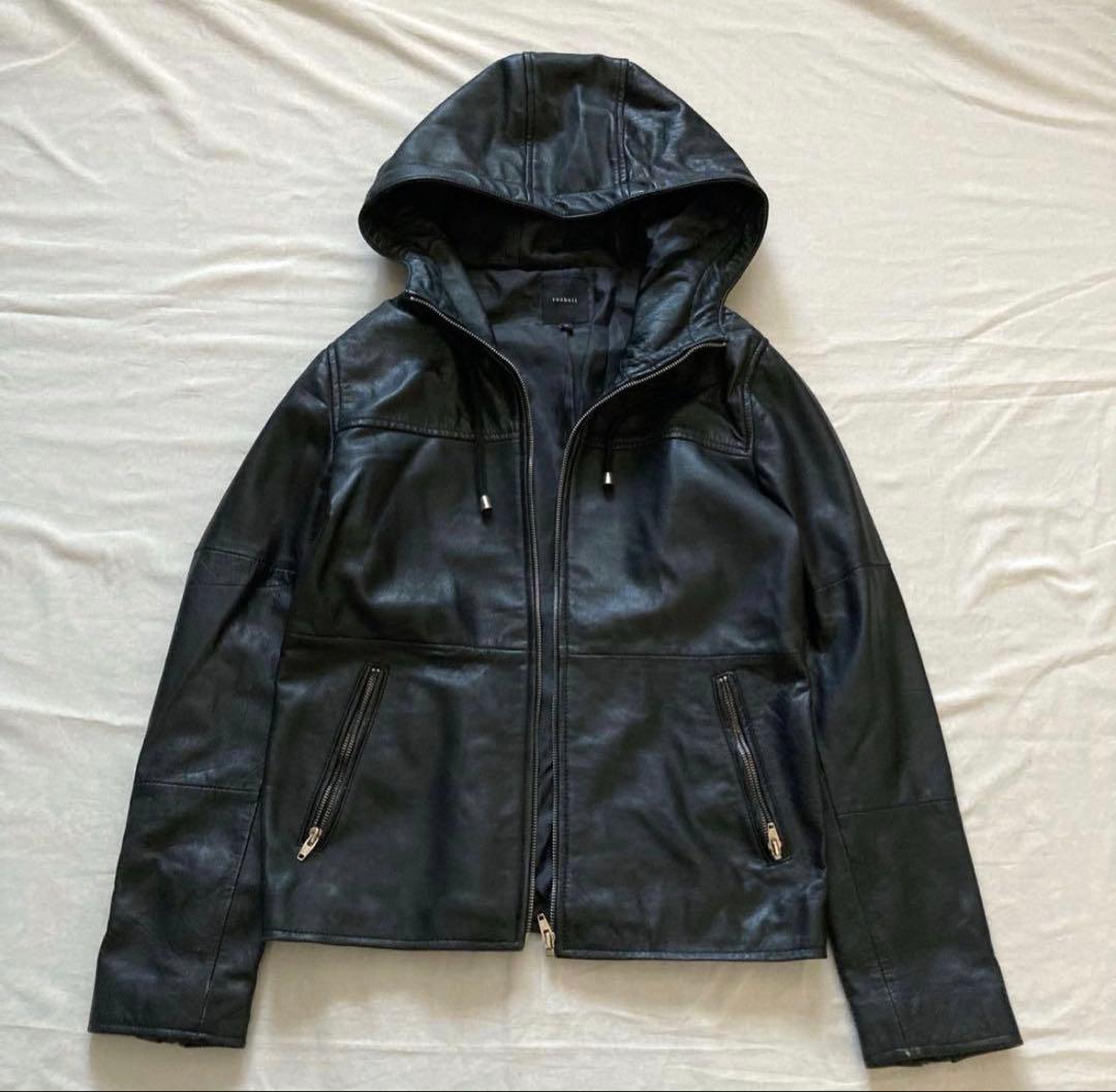ジャケット・アウター hooded real leather jkt y2k black grunge