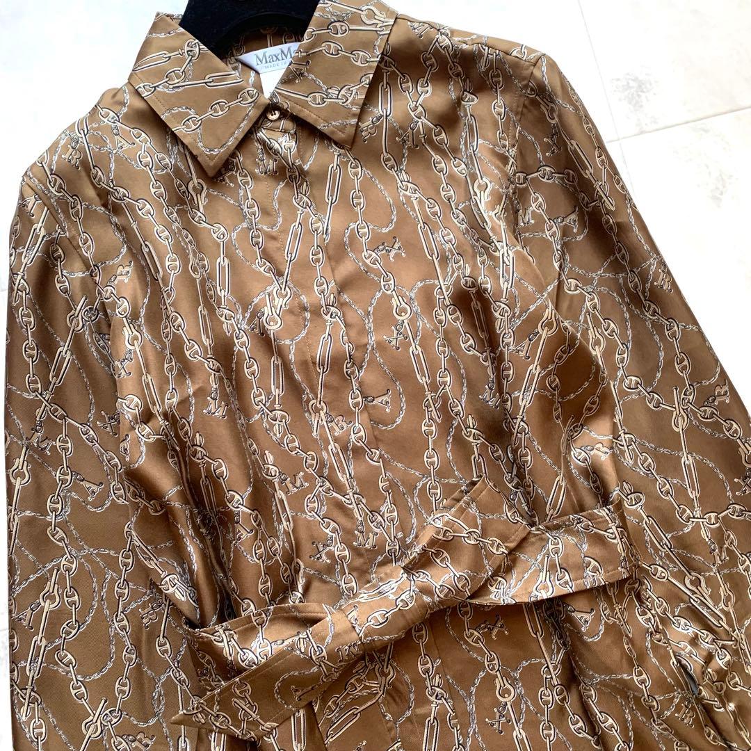 美品♡近年♡マックスマーラ チェーン柄 シルク100% シャツワンピース 38