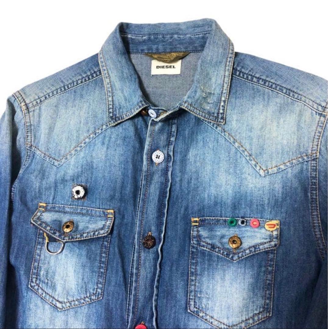 希少 DIESEL ディーゼル デニム シャツ ロングワンピース ワッペン M