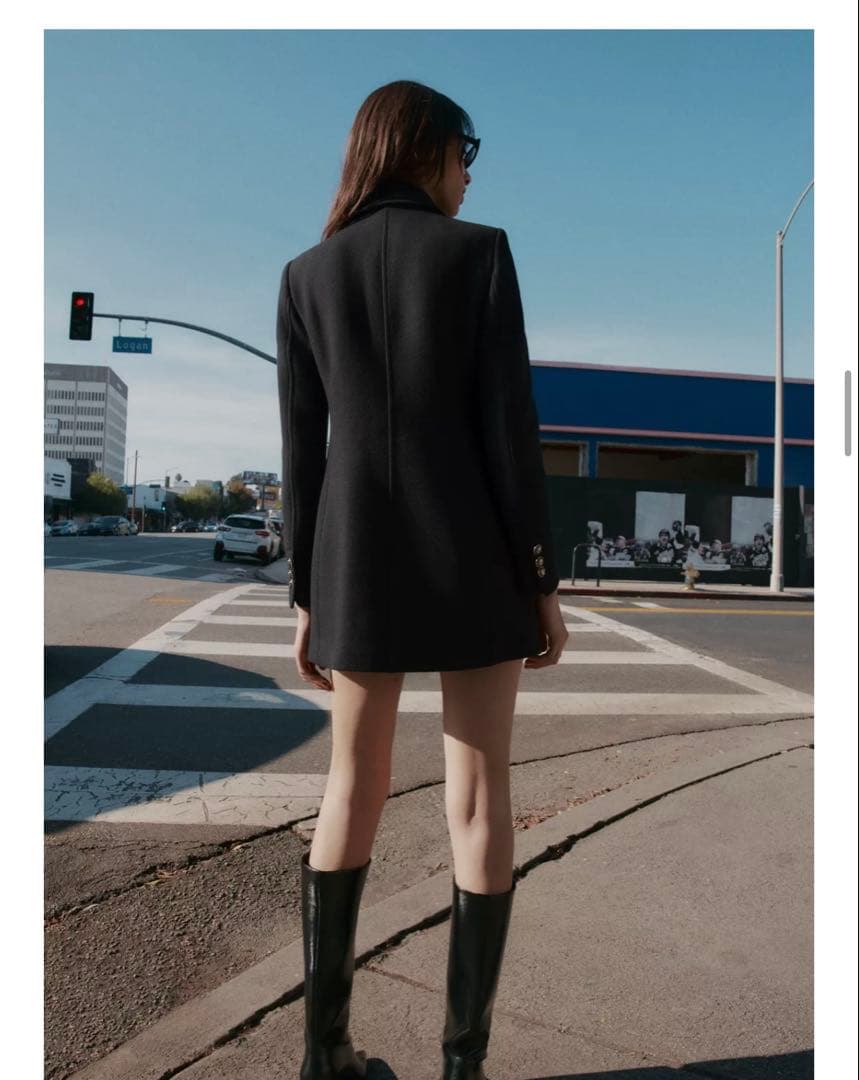 ZARA ウール混紡ショート丈ダブルブレストコート　S ブラック　黒