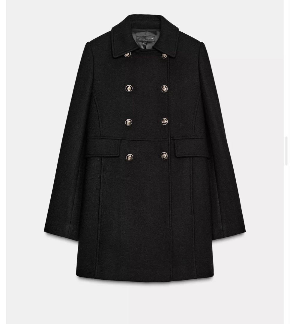 ZARA ウール混紡ショート丈ダブルブレストコート　S ブラック　黒
