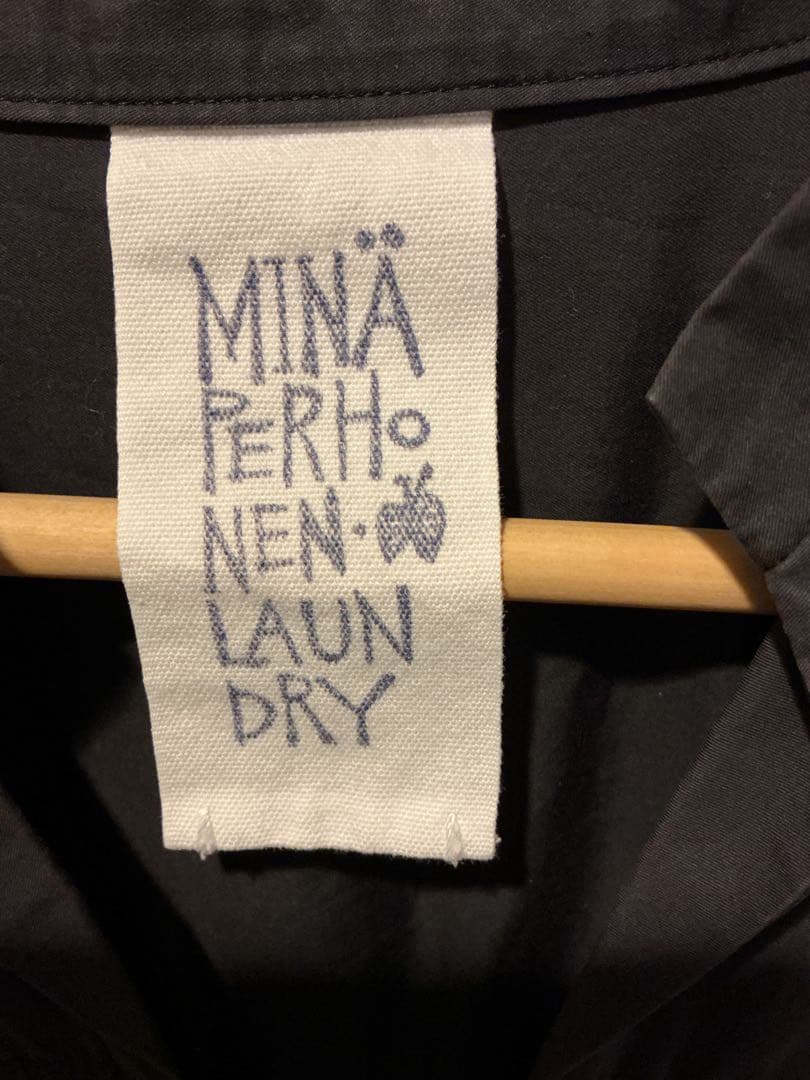 ミナペルホネン　刺繍チャコールワンピース 七分袖　38