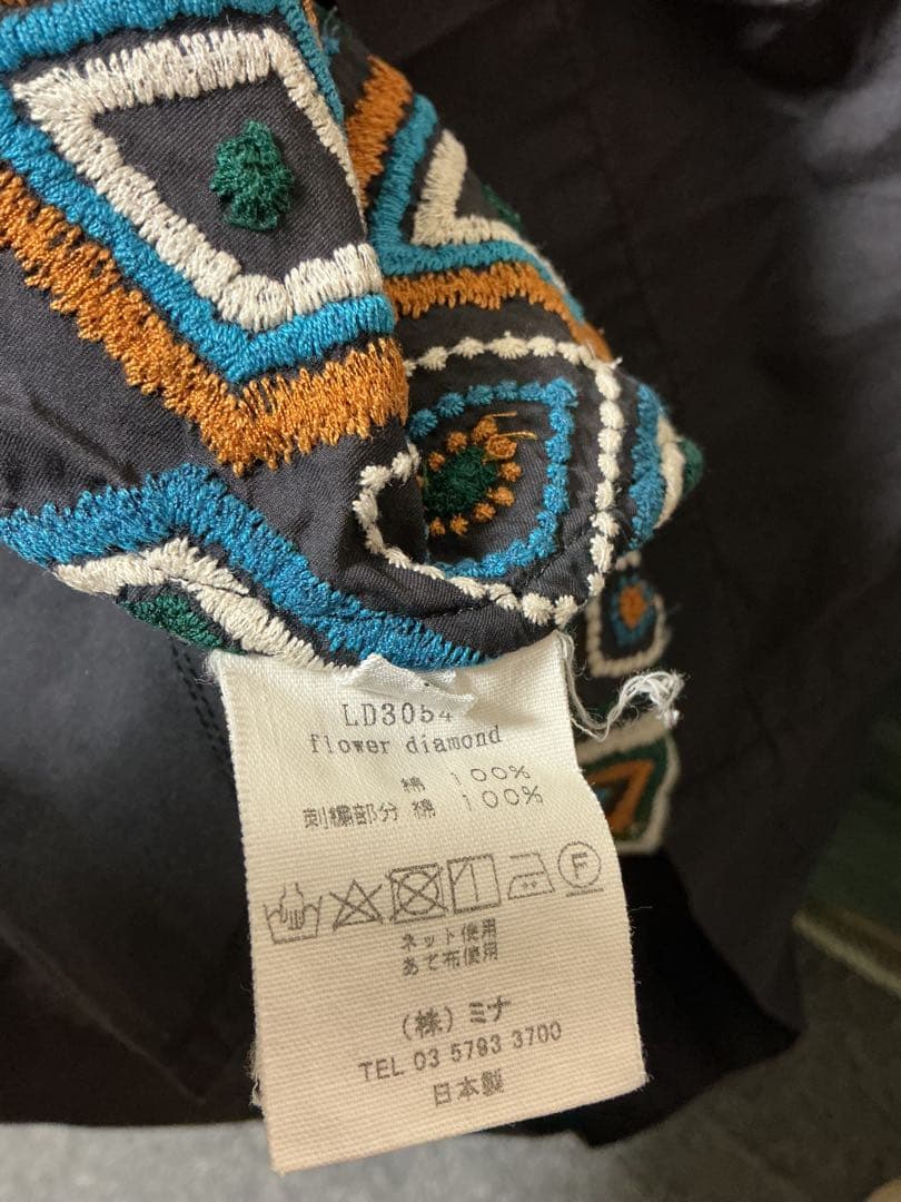 ミナペルホネン　刺繍チャコールワンピース 七分袖　38