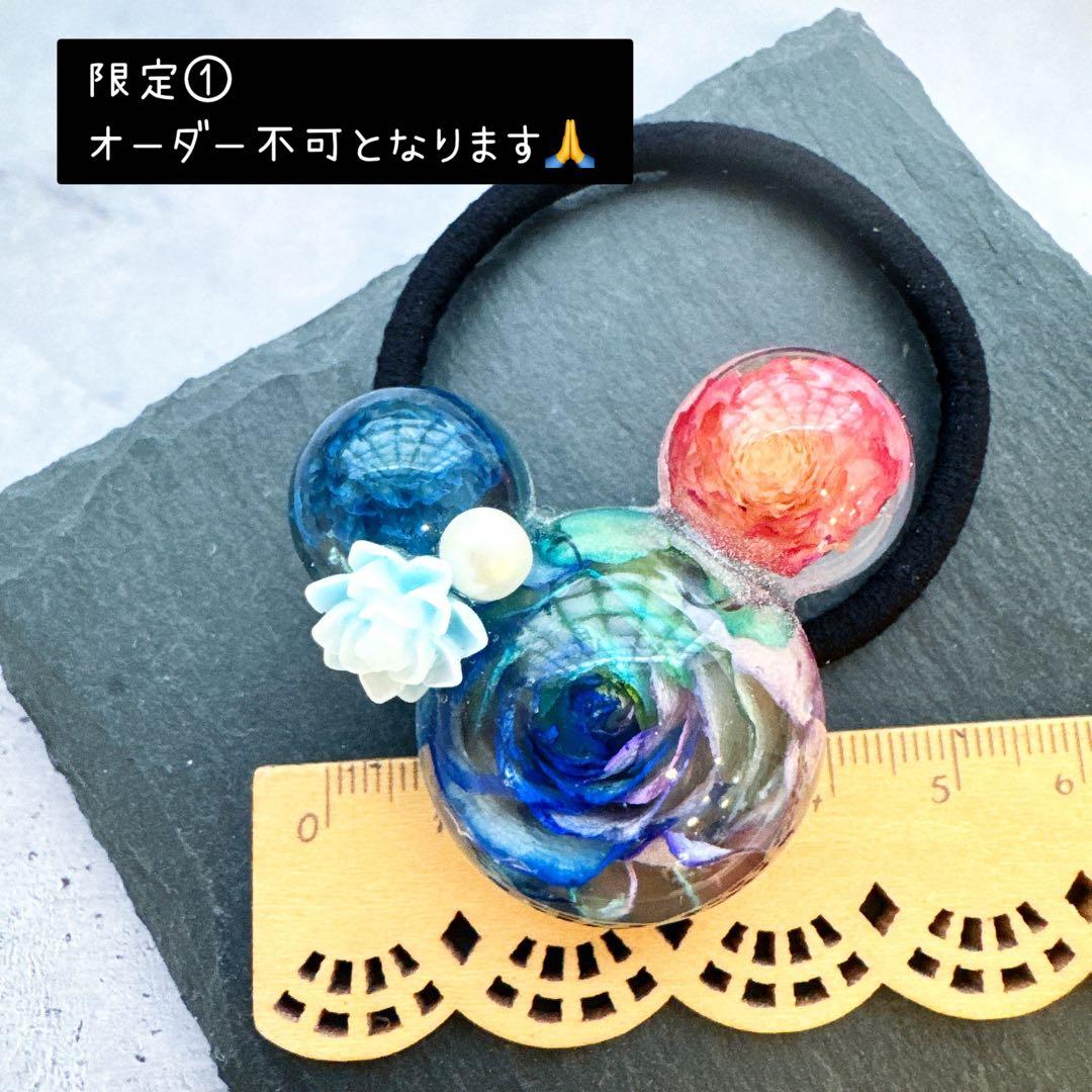 ☆*☆様 限定①オークション♡⃜グラデ薔薇丸ごと1輪♥️マウス型ビジュー付ヘアゴ
