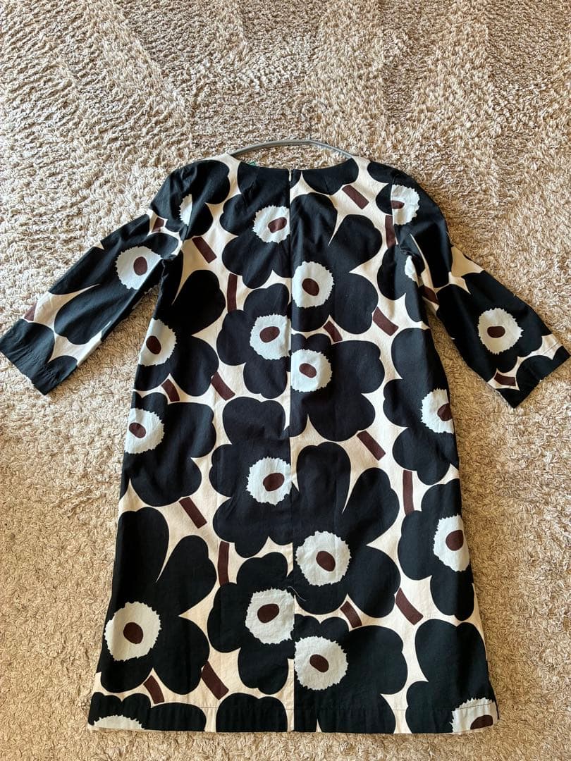 marimekko 定番ウニッコ花柄 七分袖ワンピース 38