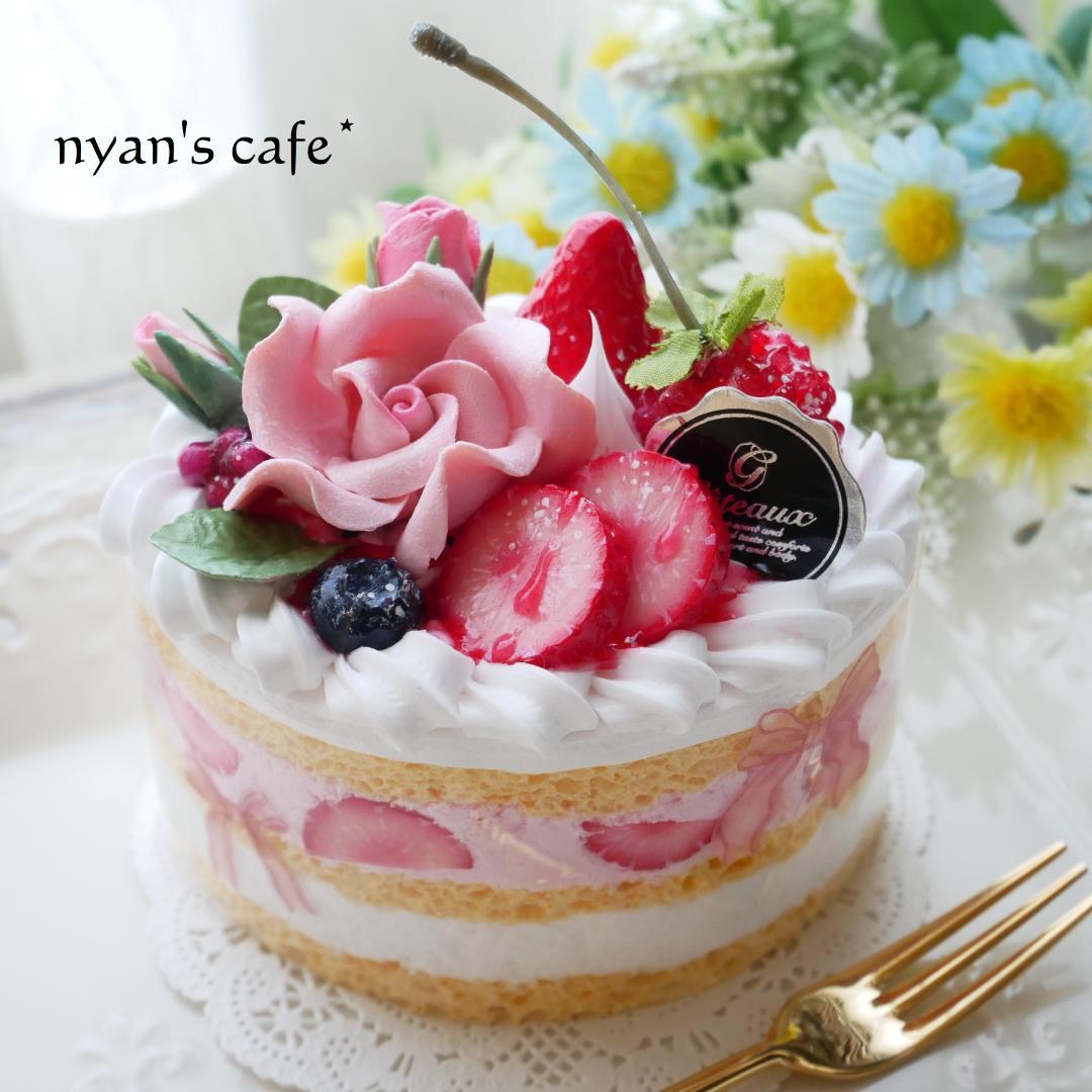 ◆フェイクスイーツ◆華やかローズ♬オーバル型♪苺のショートケーキ◆リアルサイズ◆