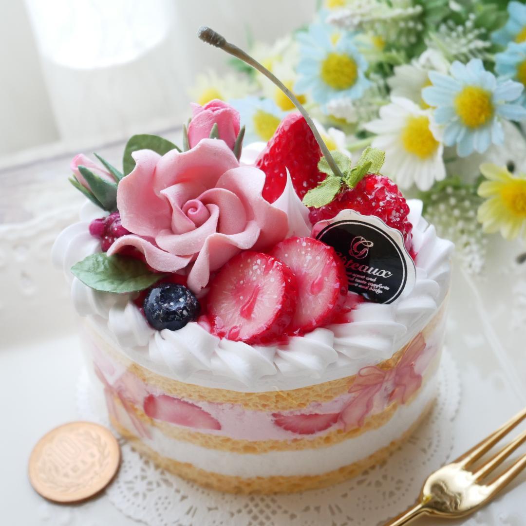 ◆フェイクスイーツ◆華やかローズ♬オーバル型♪苺のショートケーキ◆リアルサイズ◆