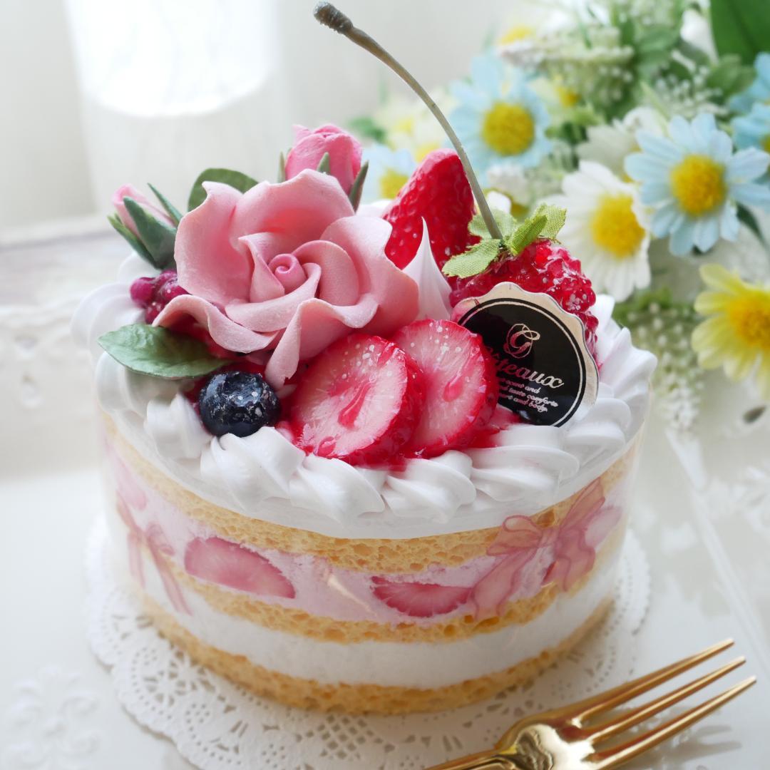 ◆フェイクスイーツ◆華やかローズ♬オーバル型♪苺のショートケーキ◆リアルサイズ◆