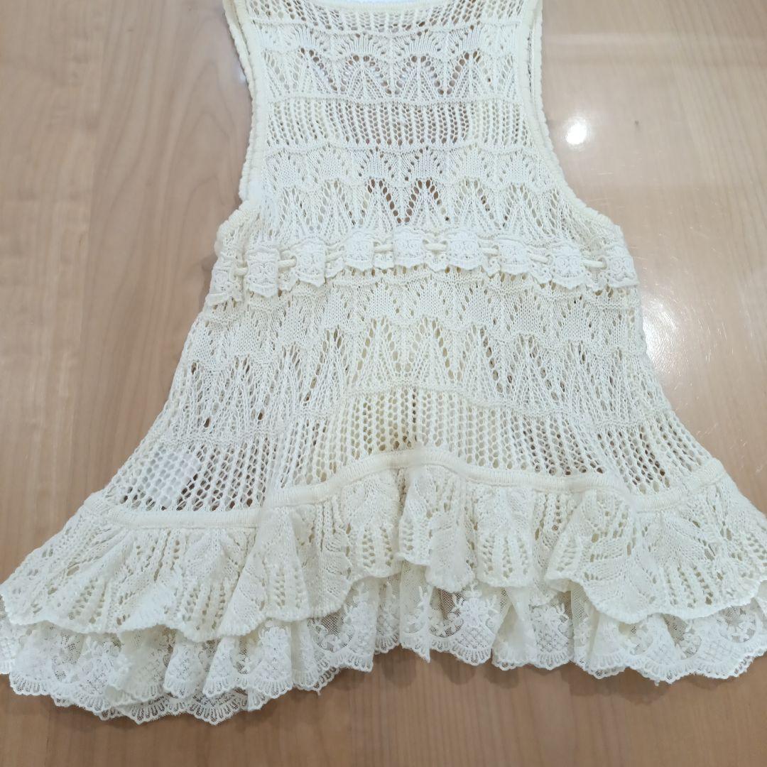ピンクハウス　かぎ針編み　リボン　チュール　ベスト　白　レース