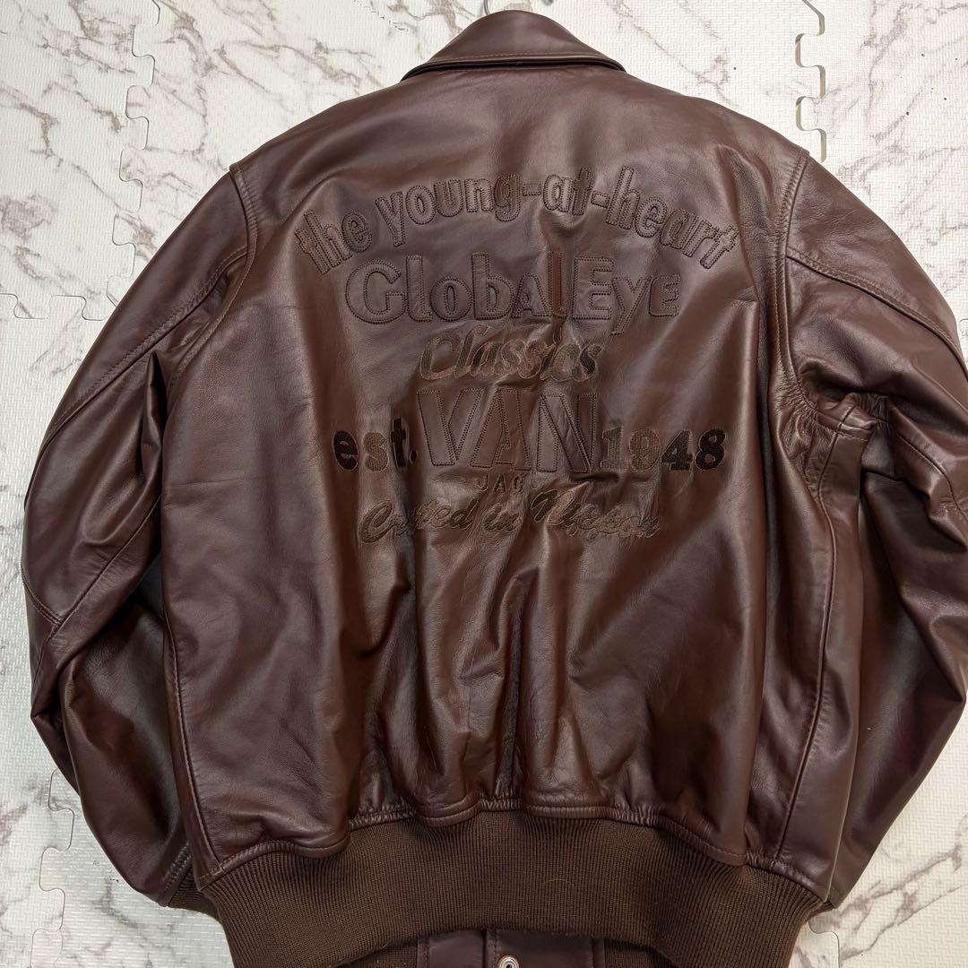 Lsize/美品✨VAN JACKET スタジャン 馬革 ブラウン フルデコ