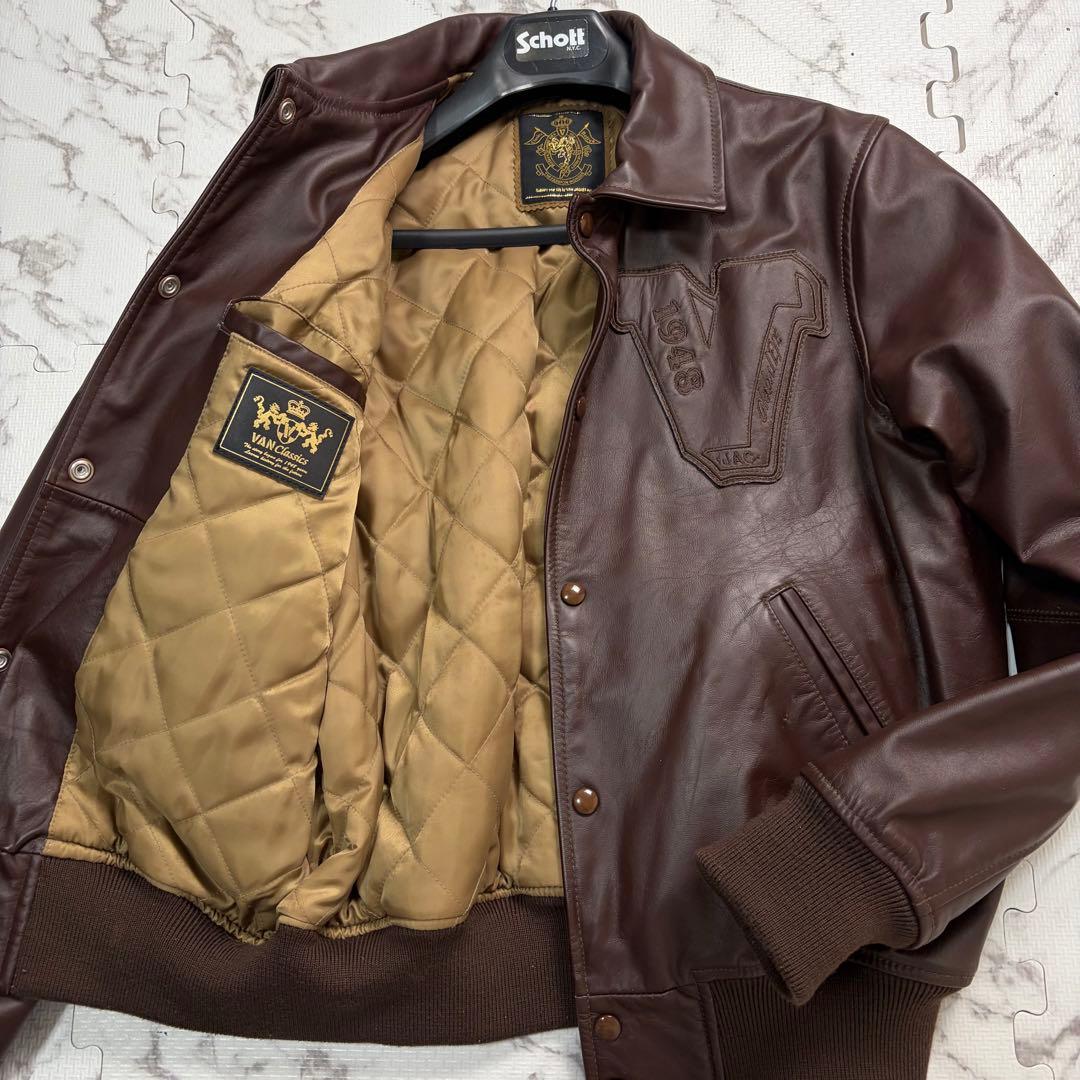 Lsize/美品✨VAN JACKET スタジャン 馬革 ブラウン フルデコ