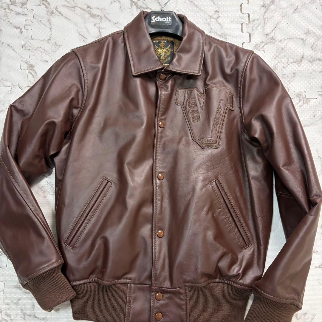 Lsize/美品✨VAN JACKET スタジャン 馬革 ブラウン フルデコ