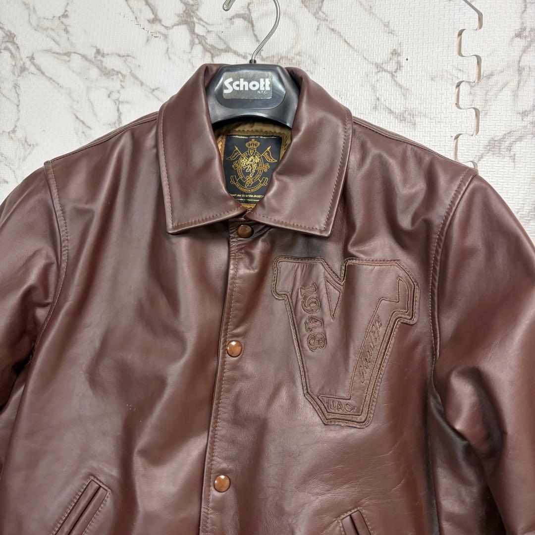 Lsize/美品✨VAN JACKET スタジャン 馬革 ブラウン フルデコ