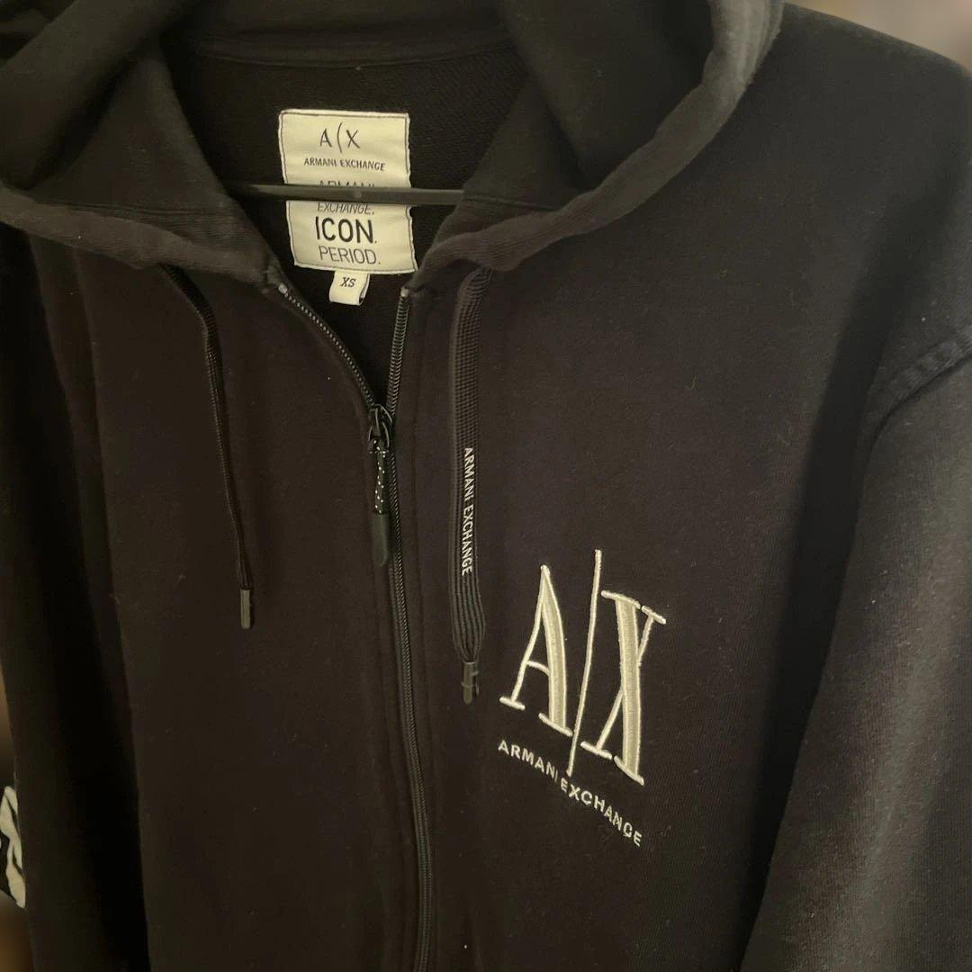 美品 ARMANI EXCHANGE アルマーニ パーカー スウェット　刺繍　黒