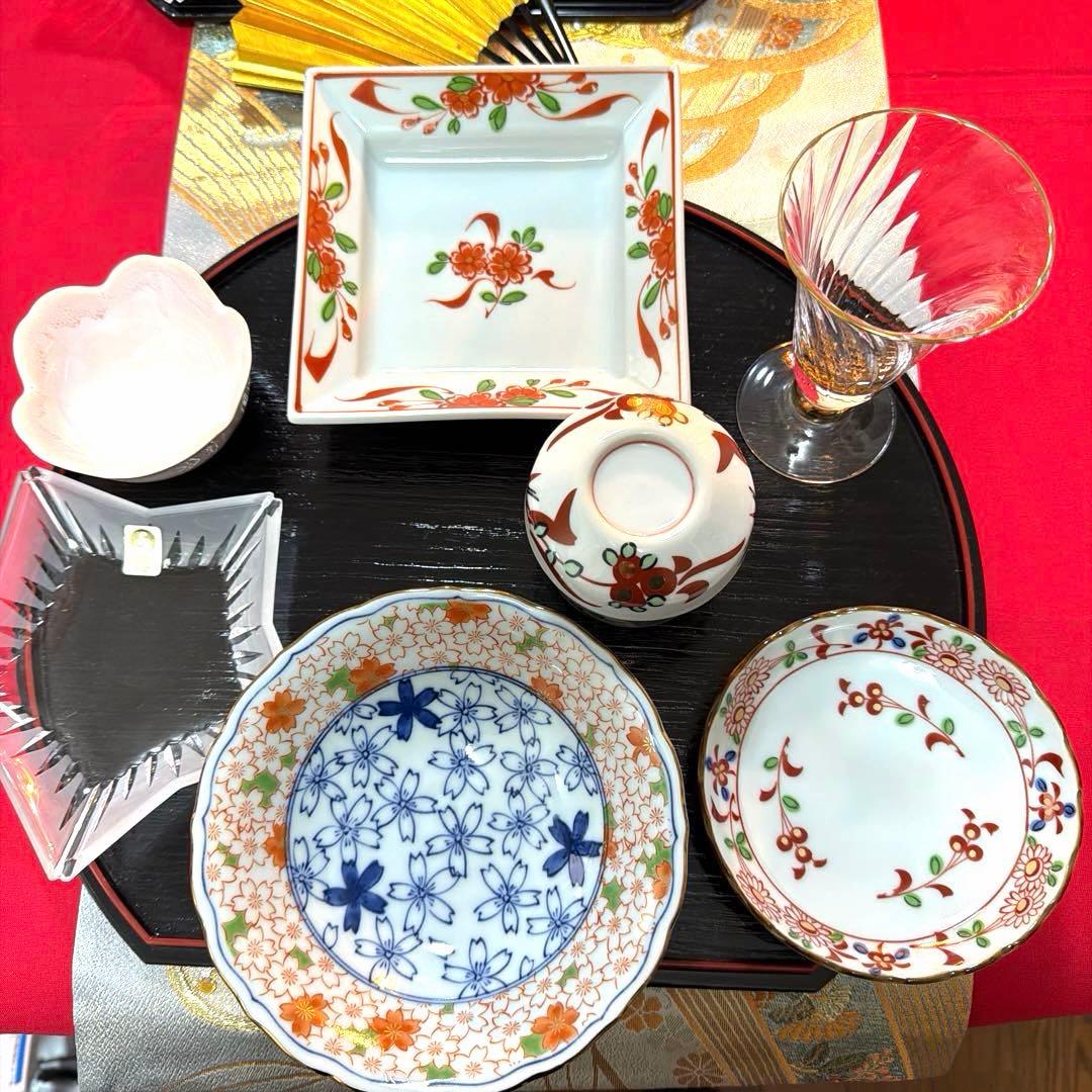 たち吉赤絵　醍醐窯　龍峯窯　佐々木クリスタル 14客 No.5-30